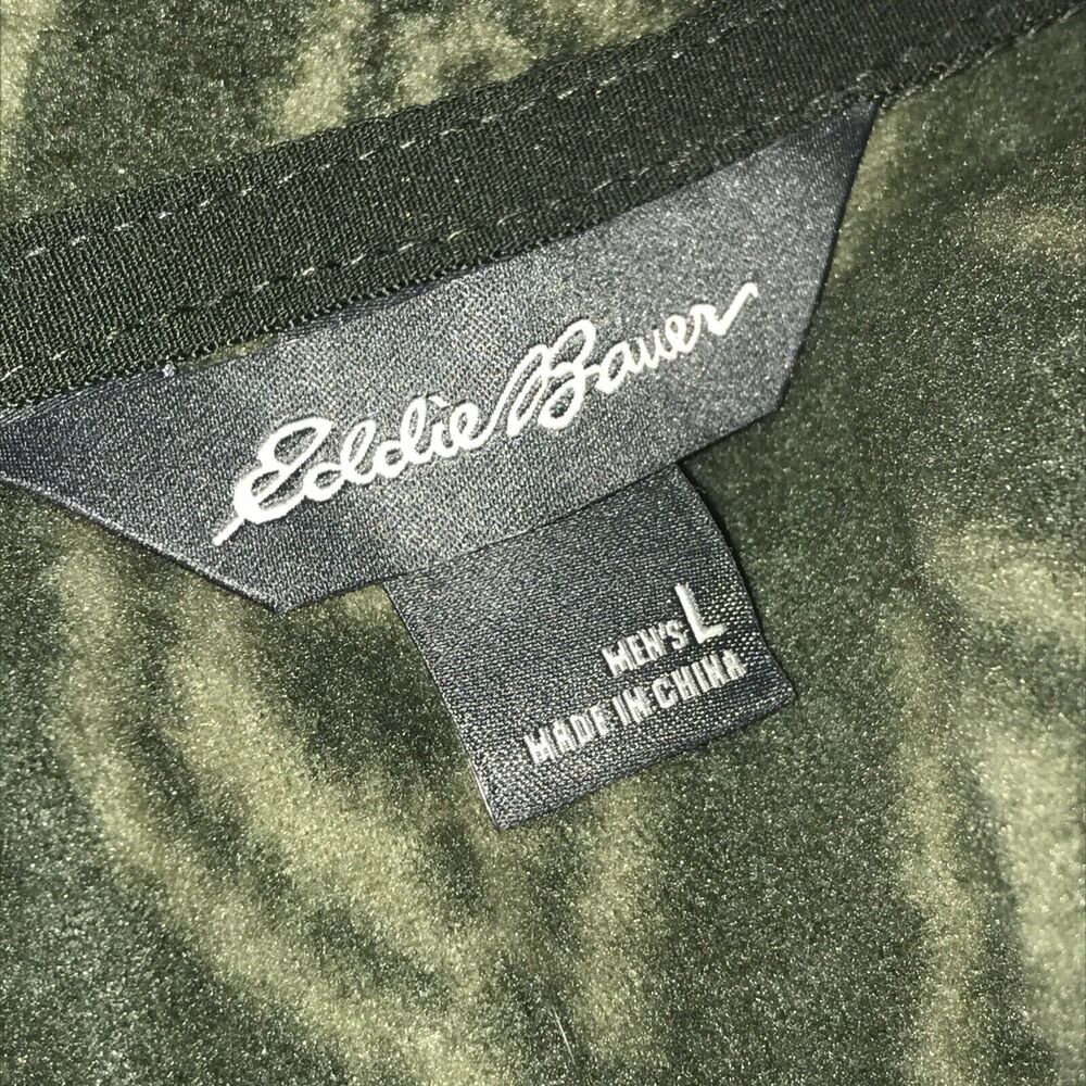 Eddie Bauer 1/4 Button Pullover SZ Large Green Fleece Hiking Outdoors New Men's - Picture 3 of 7
